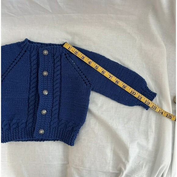 Boys 12 mo. Hand Knitted Baby Cardigan Sweater, Soft, Warm & Cozy - Picture 2 of 16
